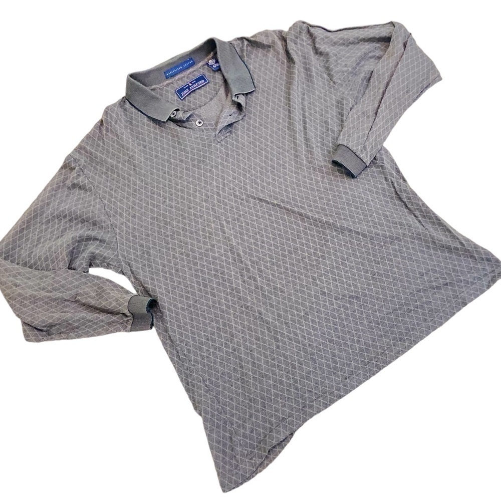 Men’s john ashford long sleeved cotton polo collared taupe shirt size large